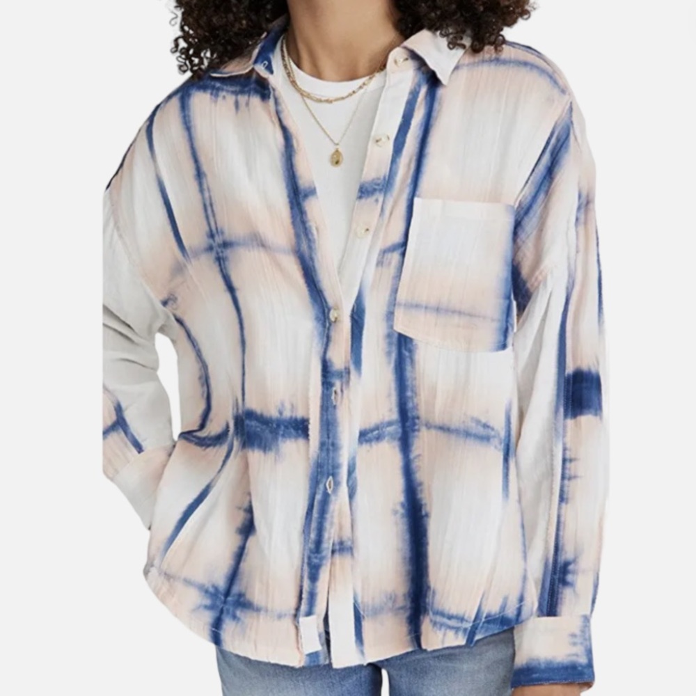 We The Free 100% Cotton Button Down Tie Dye Raw Hem Shirt Size XS